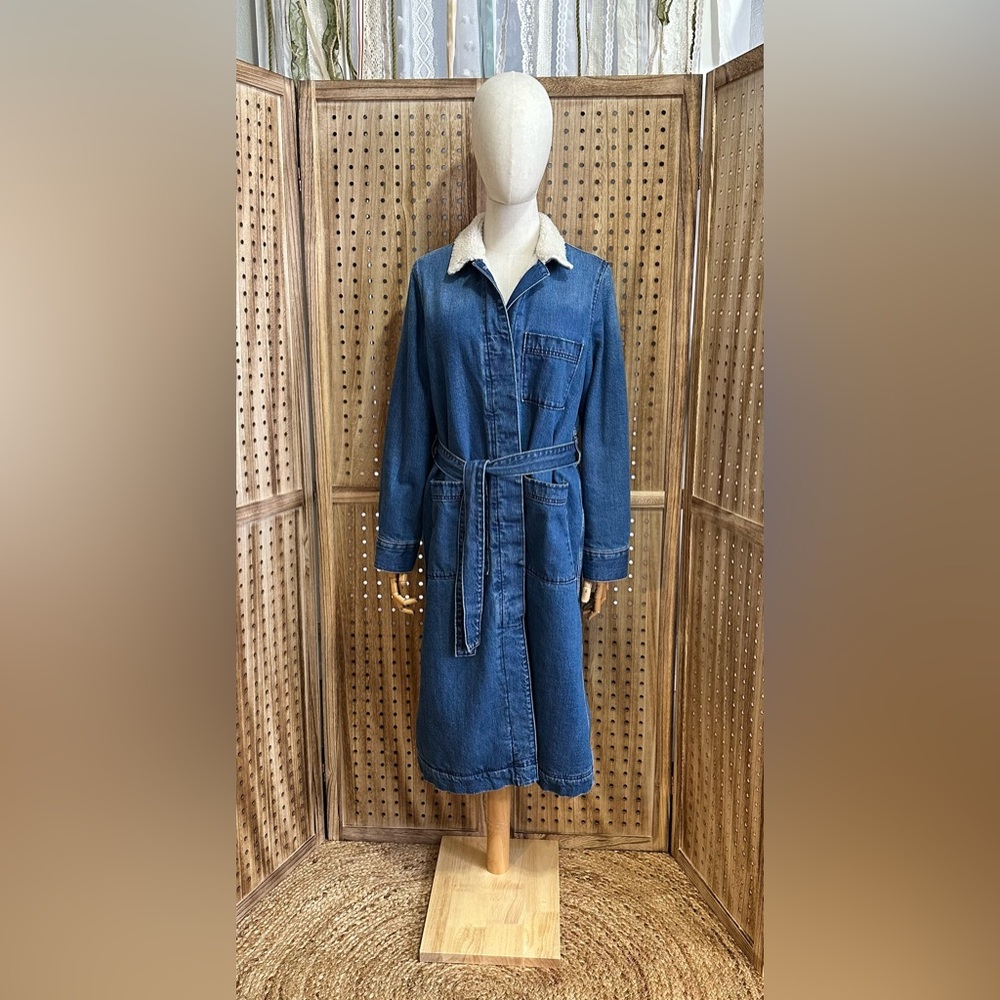GUC Madewell Denim Sherpa Long Belt Coat